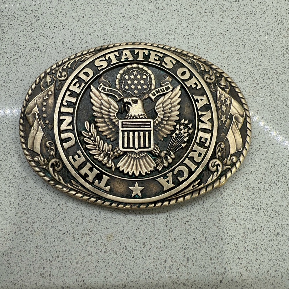 Vintage Tony Lama Solid Brass Belt Buckle - States Series - United States